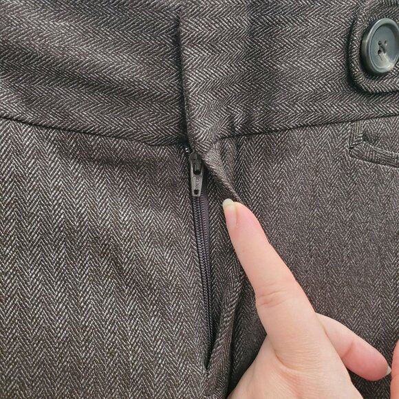 Elle Retro Romance Womens Brown Herringbone Flat Front Cropped Dress Pants NWT 8 - Picture 4 of 7